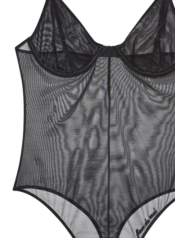 Black - Logo Embroidered Tricot Bodysuit | Fleur du Mal - DEMO