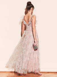 Pleated Tulle Gown With Slip