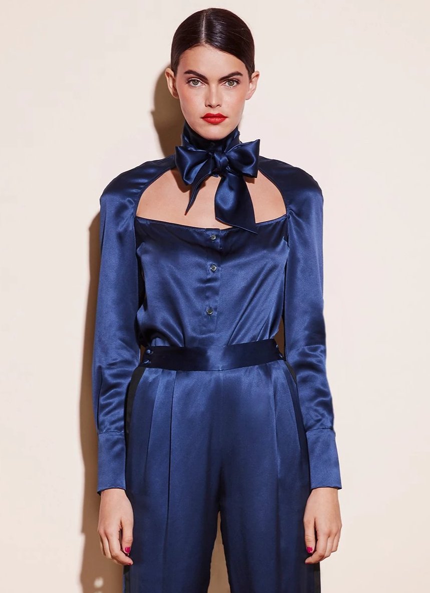 Indigo - Tie Neck Décolleté Blouse | Fleur du Mal - DEMO