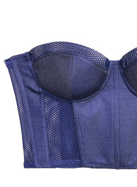 Twill & Mesh Strapless Bustier Top