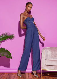 Twill & Mesh Strapless Bustier Top