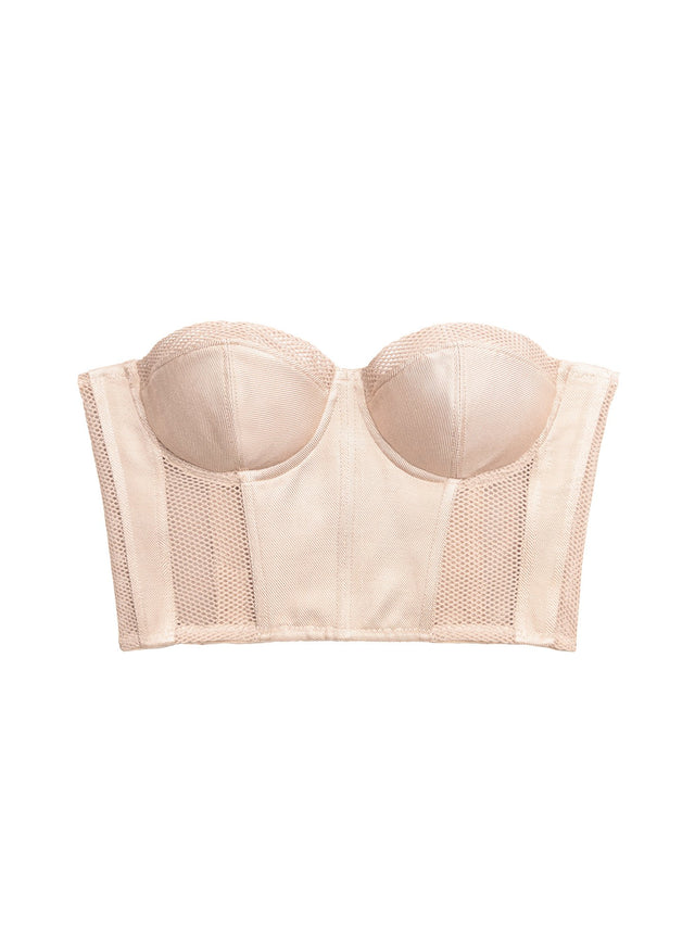 Safari - Twill &amp; Mesh Strapless Bustier Top | Fleur du Mal - DEMO