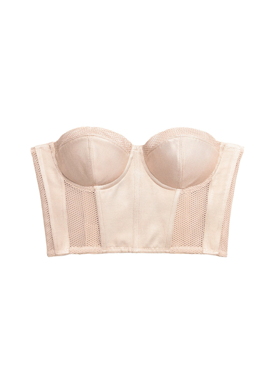 Safari - Twill &amp; Mesh Strapless Bustier Top | Fleur du Mal - DEMO