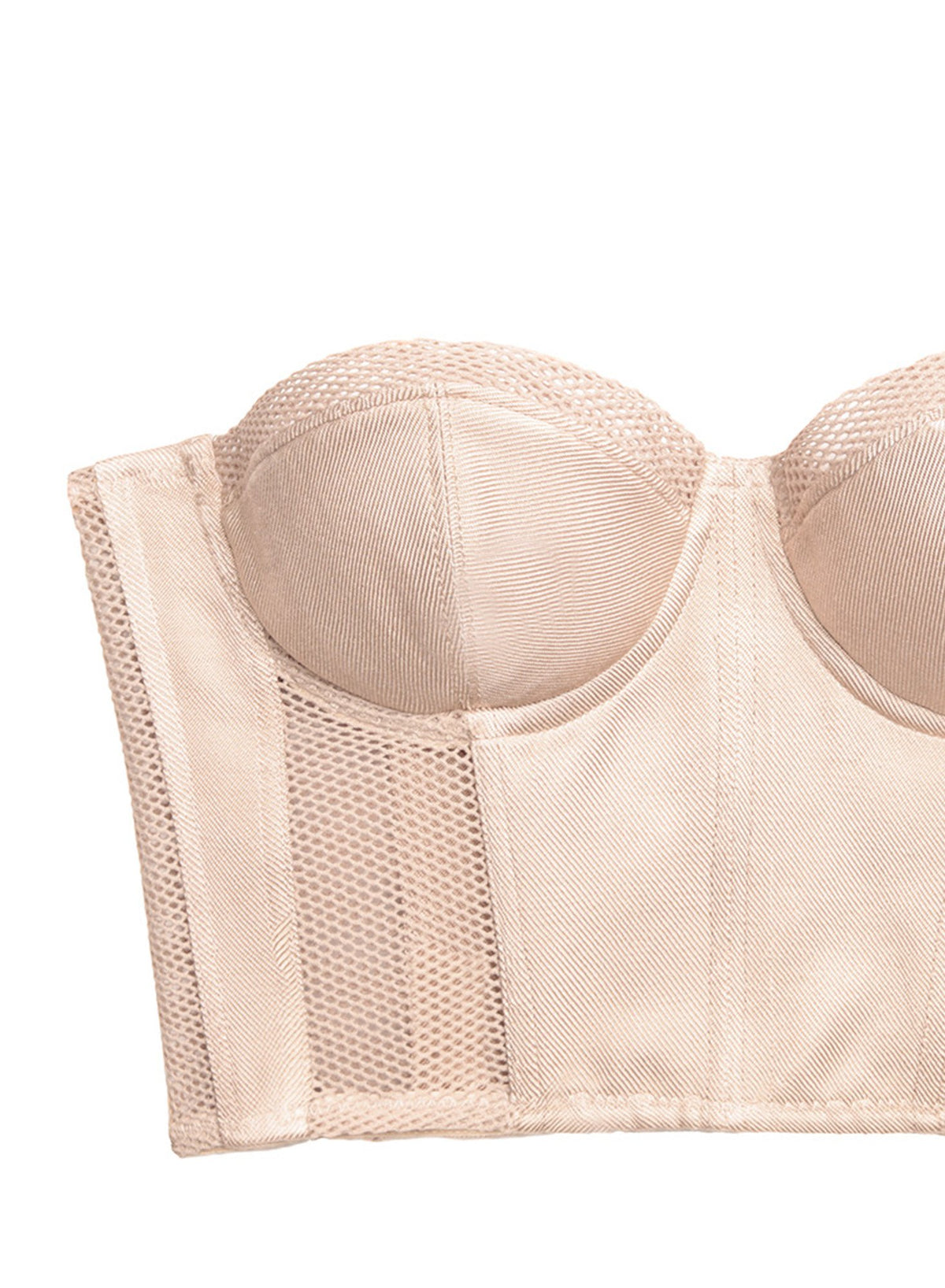 Twill & Mesh Strapless Bustier Top