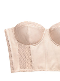 Twill & Mesh Strapless Bustier Top