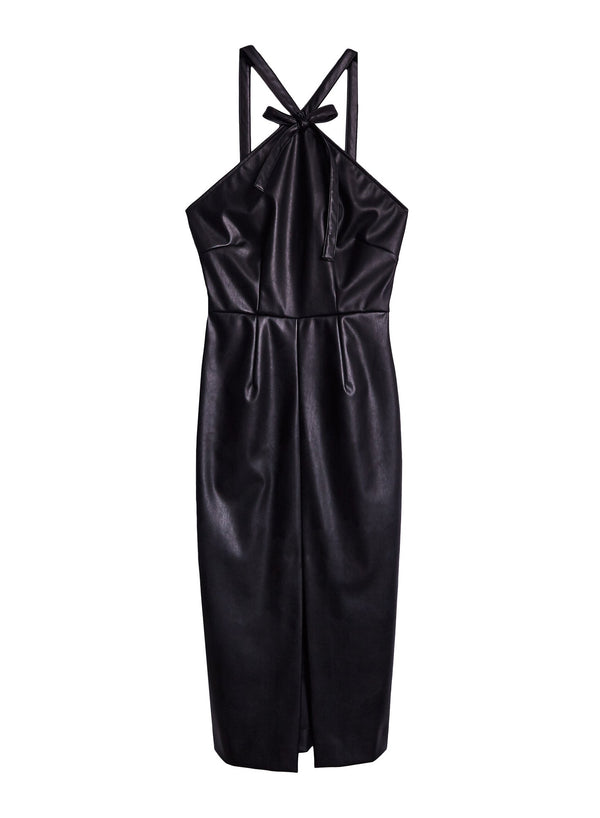 Black - Vegan Leather Dress with Bow | Fleur du Mal - DEMO