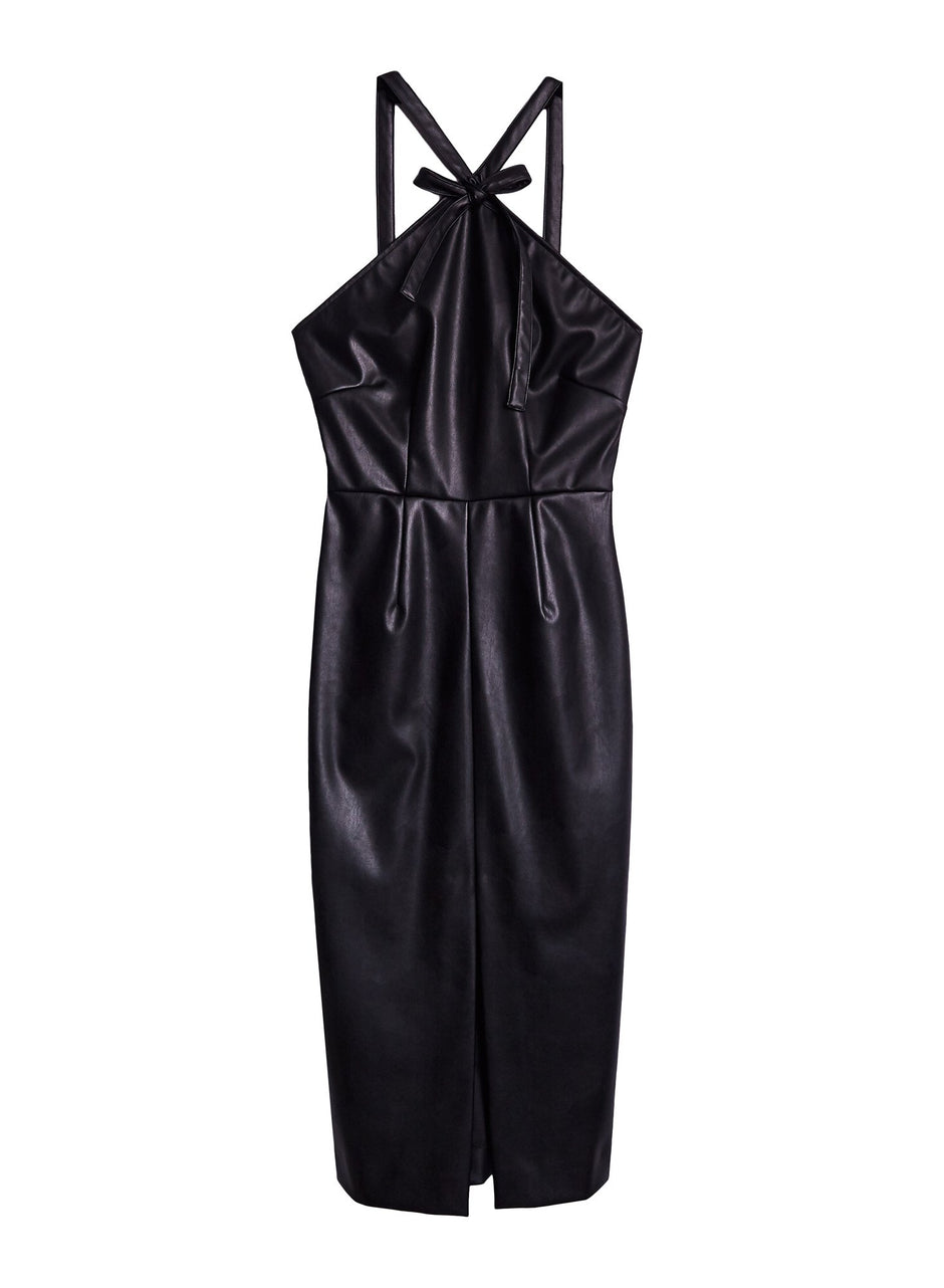 Black - Vegan Leather Dress with Bow | Fleur du Mal - DEMO
