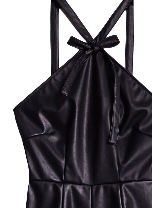 Black - Vegan Leather Dress with Bow | Fleur du Mal - DEMO