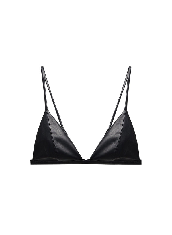Black - Vegan Leather Triangle Bra | Fleur du Mal - DEMO
