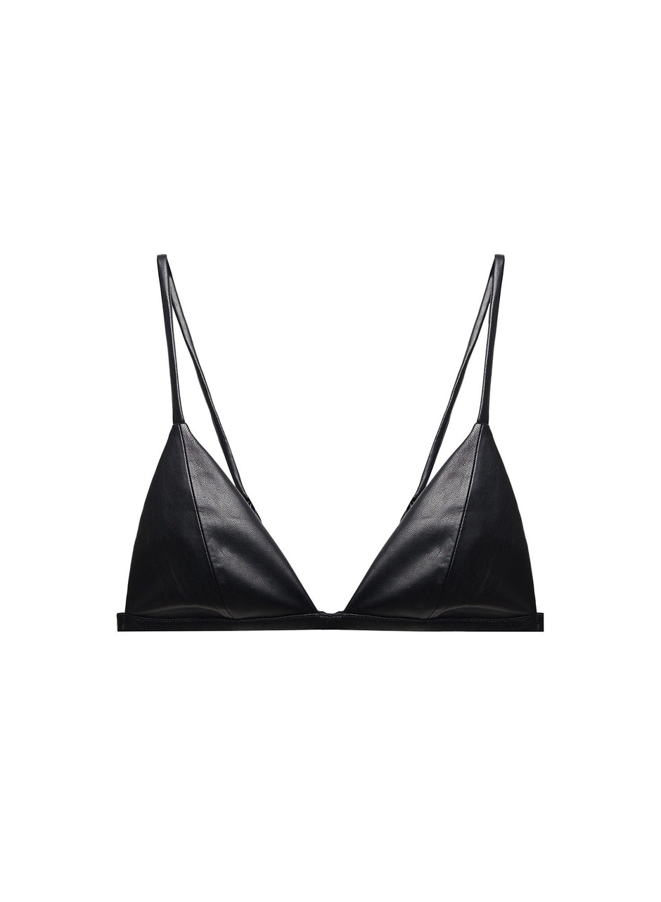 Black - Vegan Leather Triangle Bra | Fleur du Mal - DEMO