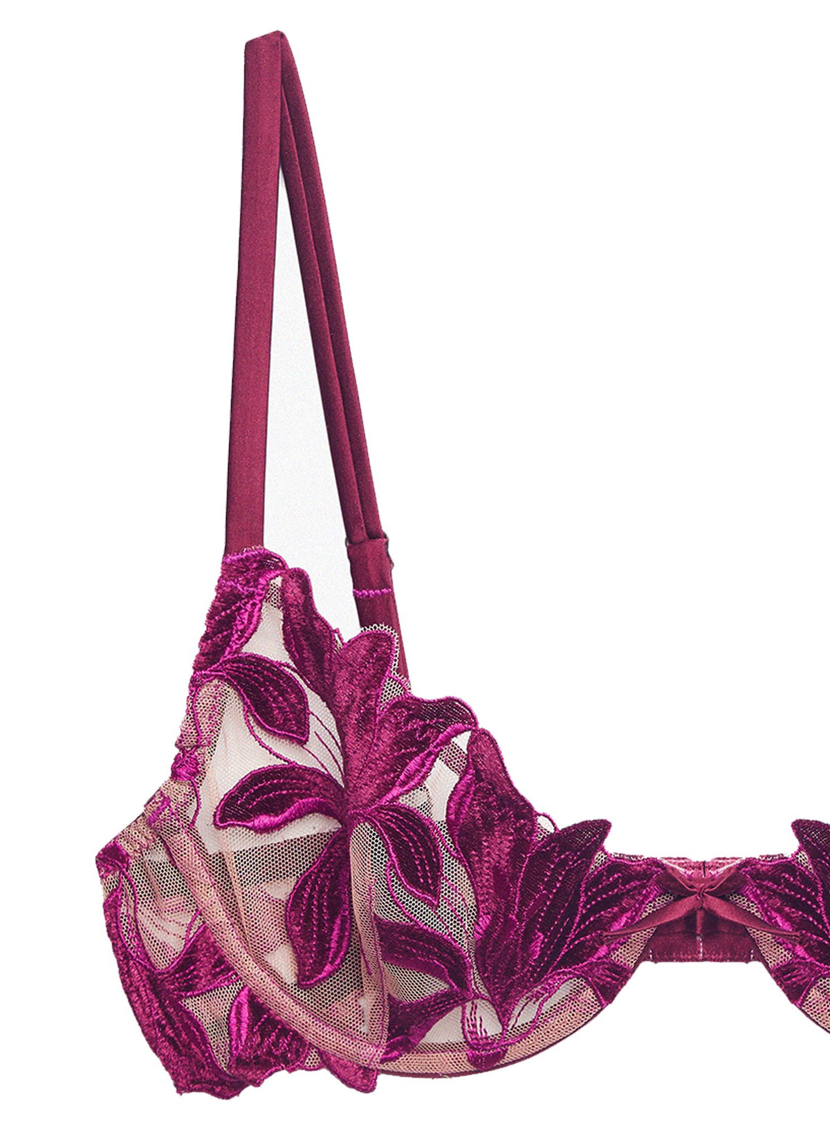 Velvet Fuller Cup Lily Embroidery Demi Bra