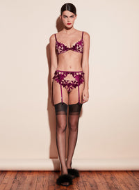 Velvet Lily Embroidery Thong