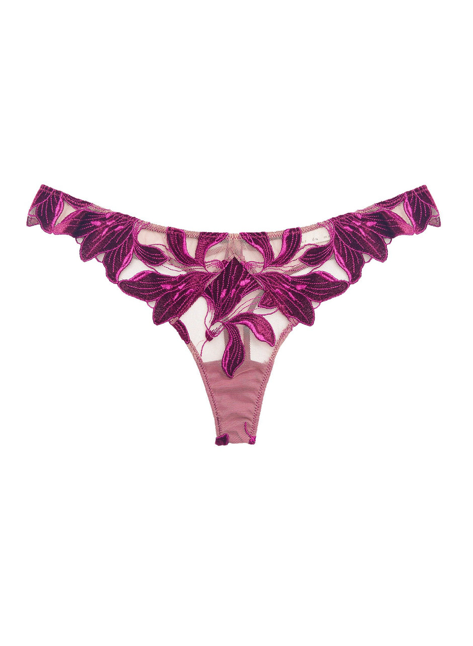 Dahlia - Velvet Lily Embroidery Thong | Fleur du Mal - DEMO