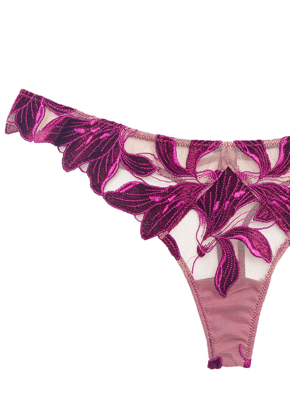 Dahlia - Velvet Lily Embroidery Thong | Fleur du Mal - DEMO