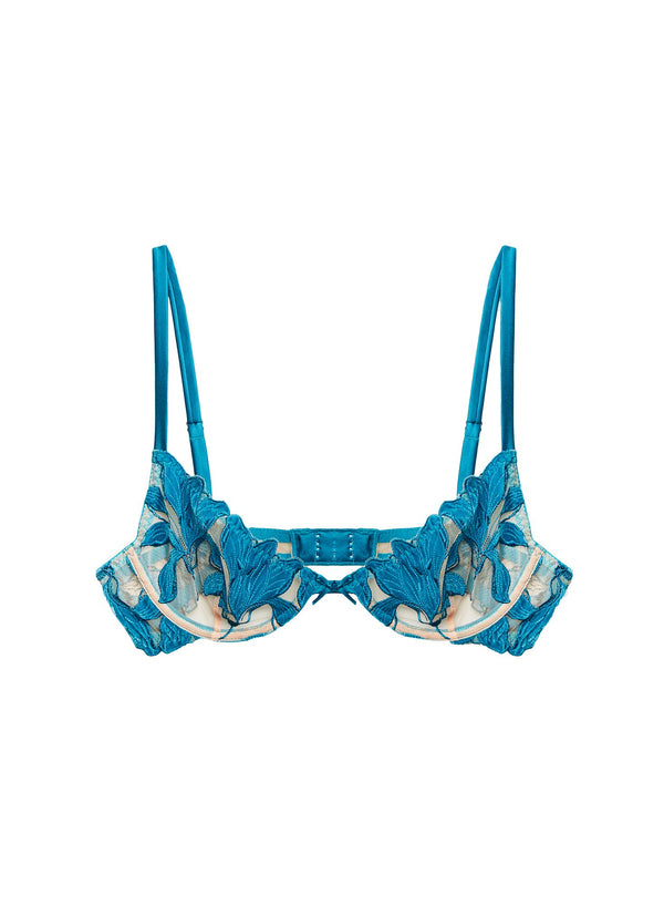 Deep teal - Velvet Lily Embroidery Demi Bra | Fleur du Mal - DEMO
