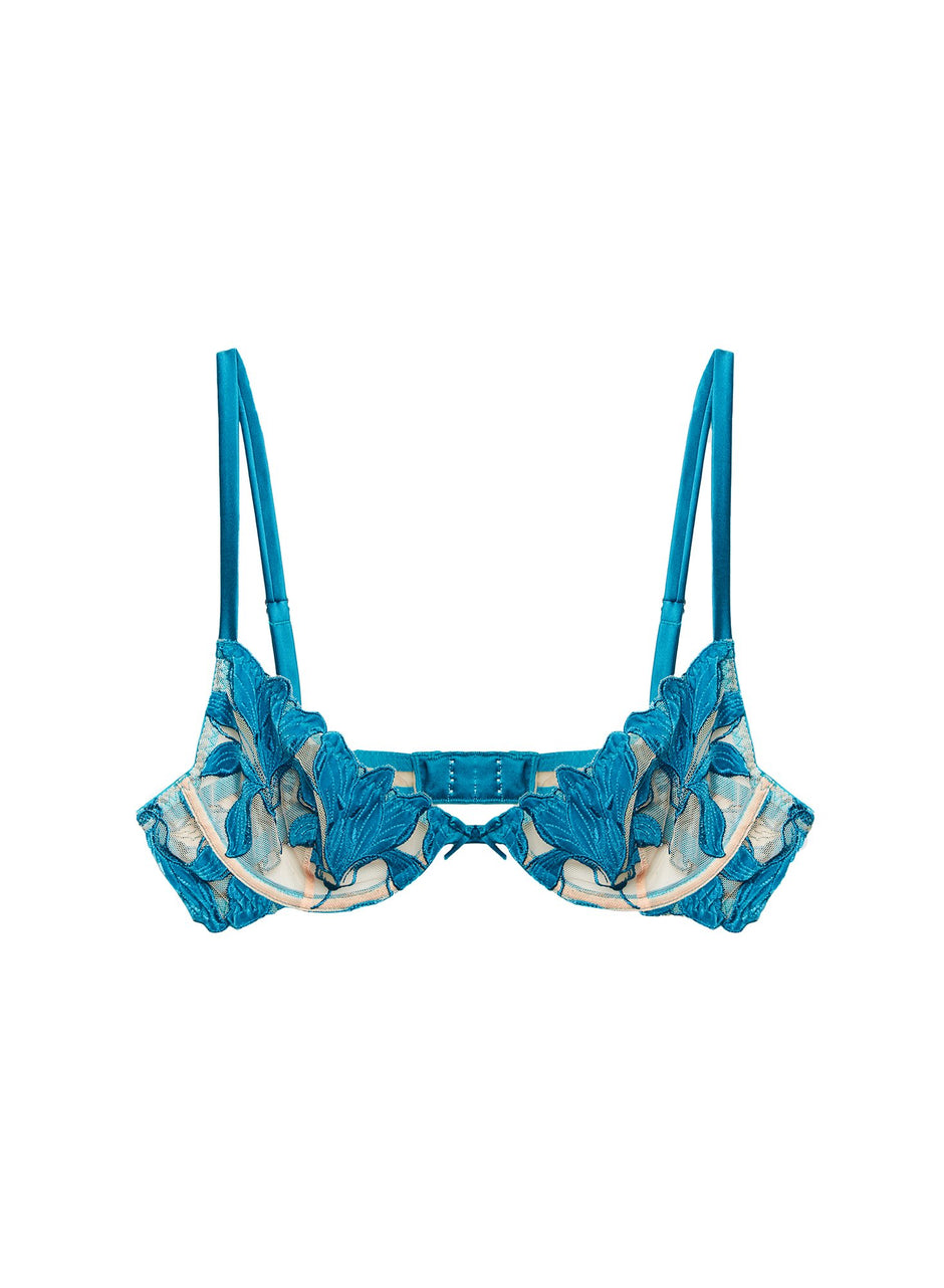 Deep teal - Velvet Lily Embroidery Demi Bra | Fleur du Mal - DEMO