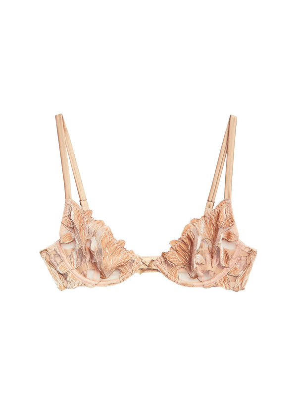 Gold - Velvet Lily Embroidery Demi Bra | Fleur du Mal - DEMO
