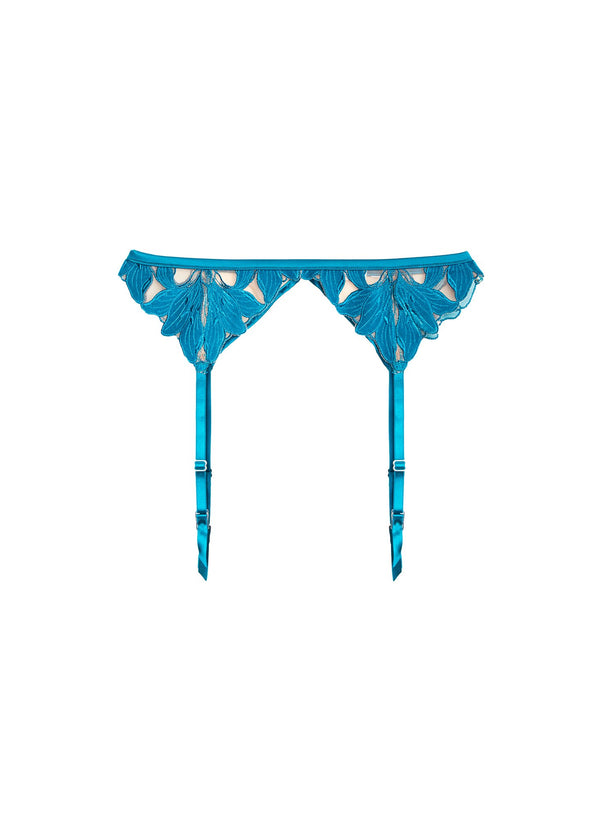 Deep teal - Velvet Lily Embroidery Garter Belt | Fleur du Mal - DEMO