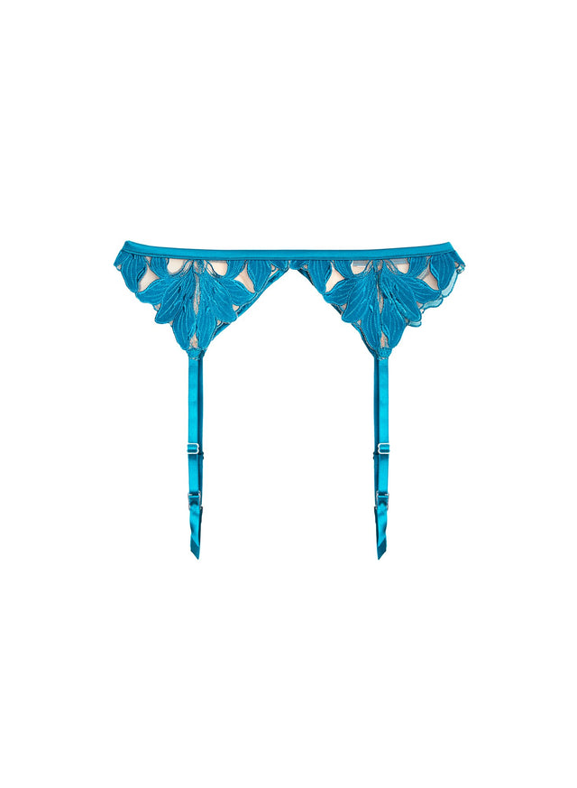 Deep teal - Velvet Lily Embroidery Garter Belt | Fleur du Mal - DEMO