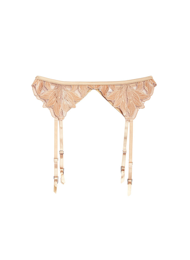 Gold - Velvet Lily Embroidery Garter Belt | Fleur du Mal - DEMO