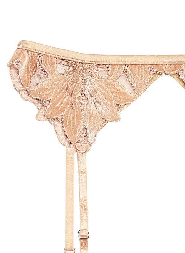 Gold - Velvet Lily Embroidery Garter Belt | Fleur du Mal - DEMO