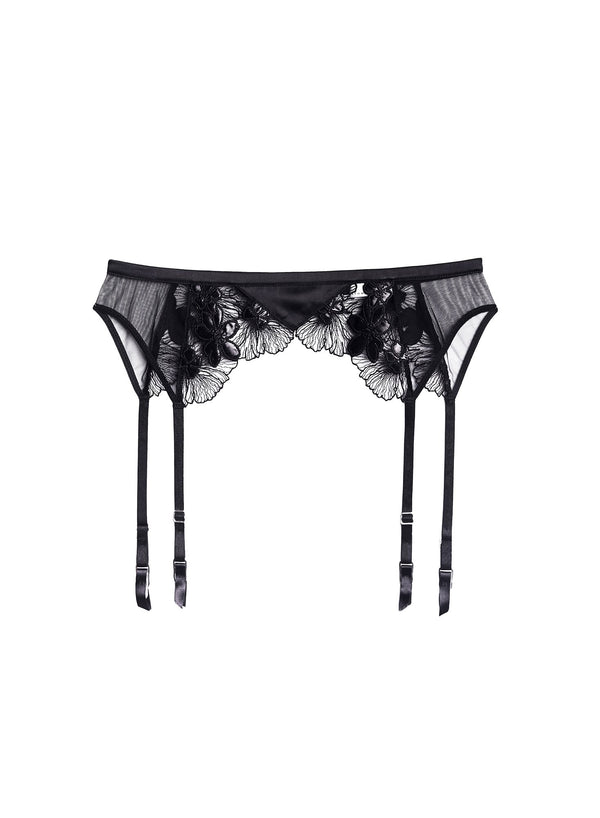 Black - Violet Embroidered Garter Belt | Fleur du Mal - DEMO