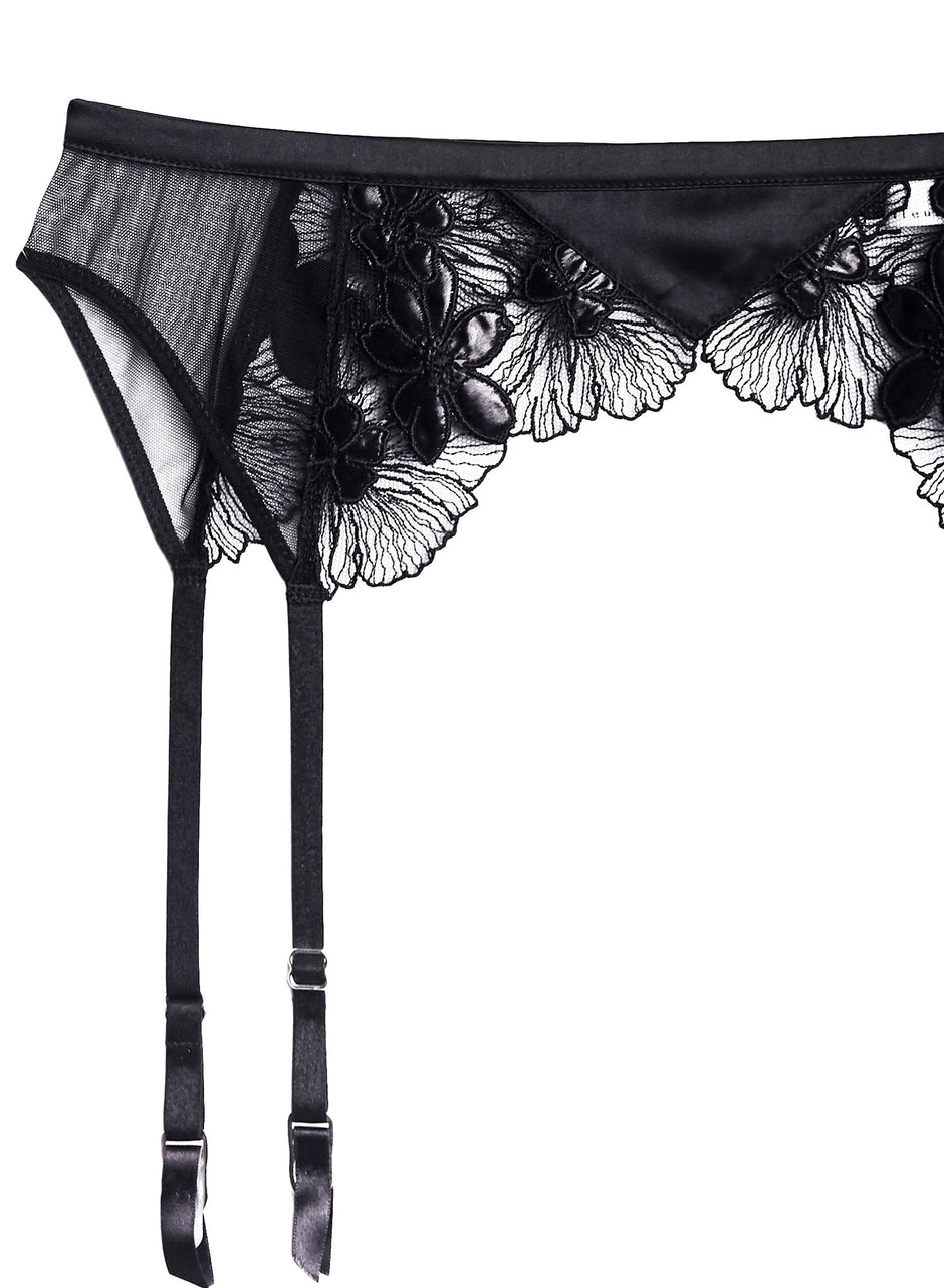Black - Violet Embroidered Garter Belt | Fleur du Mal - DEMO