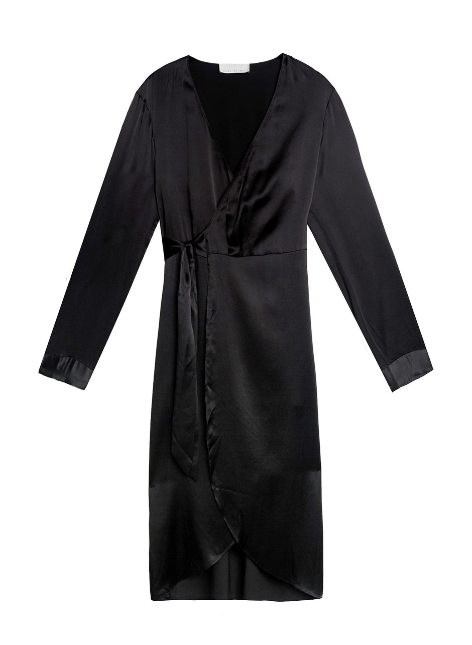 Black - Washable Silk Wrap Robe | Fleur du Mal - DEMO