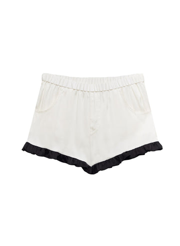 Ivory/black - Washable Silk Ruffle Shorts | Fleur du Mal - DEMO