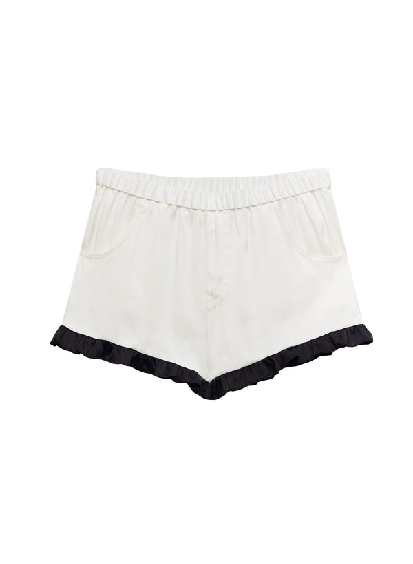 Ivory/black - Washable Silk Ruffle Shorts | Fleur du Mal - DEMO