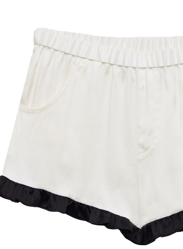 Ivory/black - Washable Silk Ruffle Shorts | Fleur du Mal - DEMO