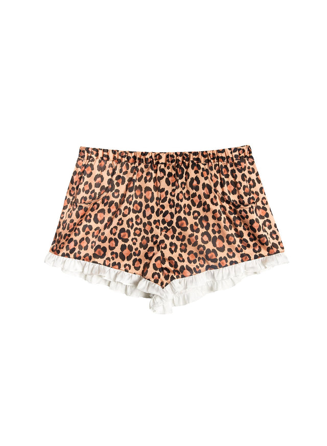 Leopard print - Washable Silk Ruffle Shorts | Fleur du Mal - DEMO