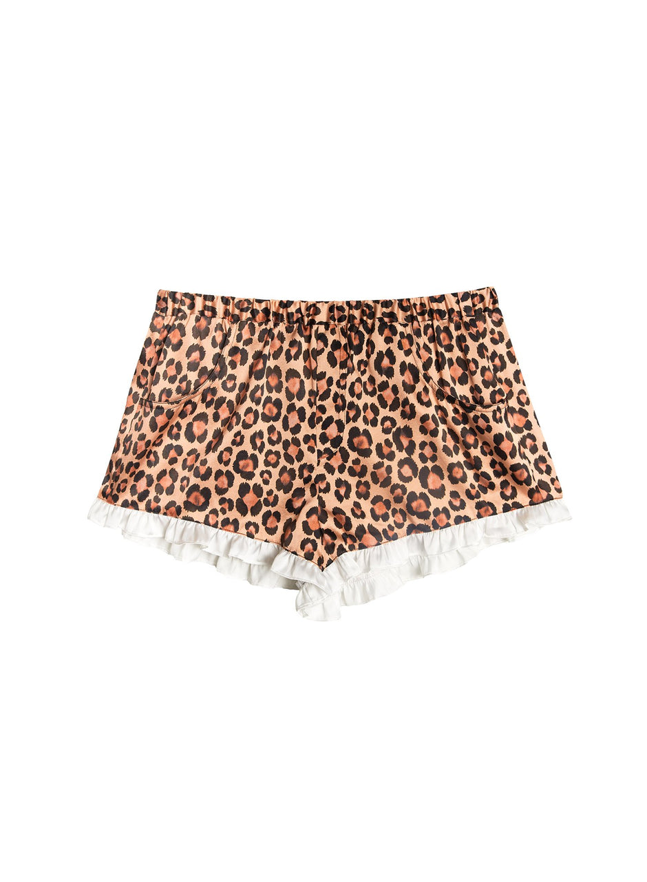 Leopard print - Washable Silk Ruffle Shorts | Fleur du Mal - DEMO