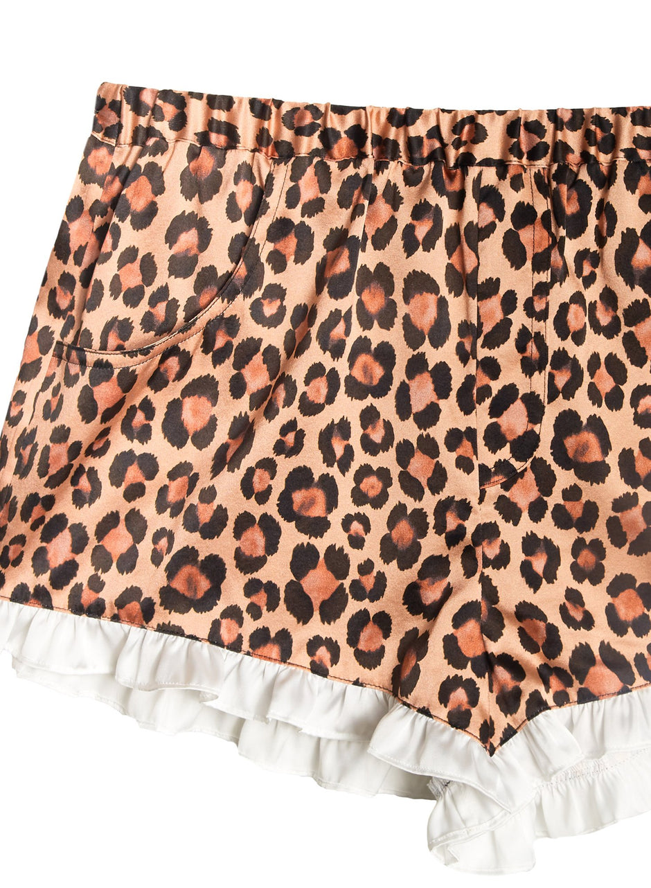 Leopard print - Washable Silk Ruffle Shorts | Fleur du Mal - DEMO