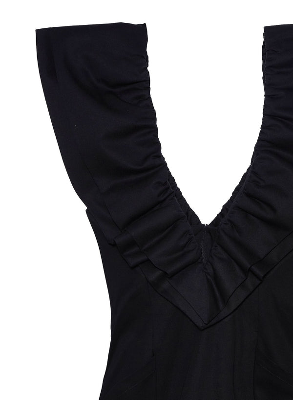 Black - Deep V Ruffle Dress | Fleur du Mal - DEMO