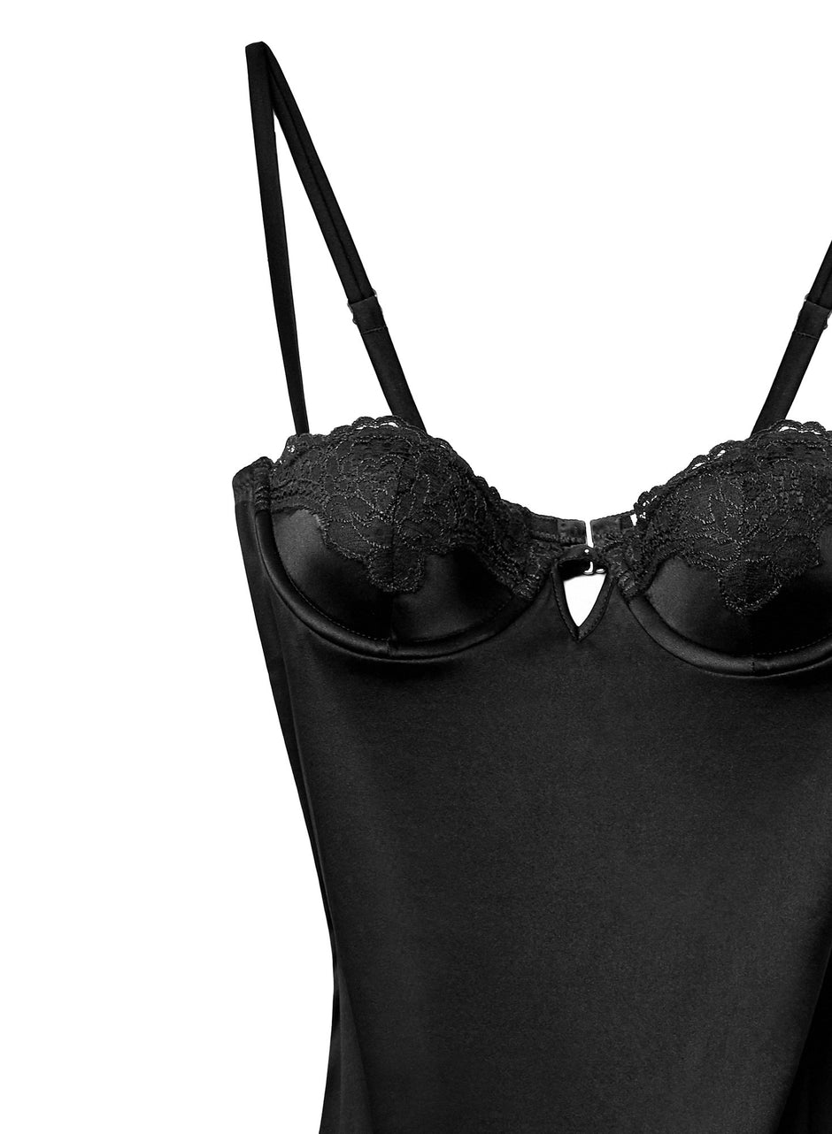 Black - James Lace Cupped Slip | Fleur du Mal - DEMO